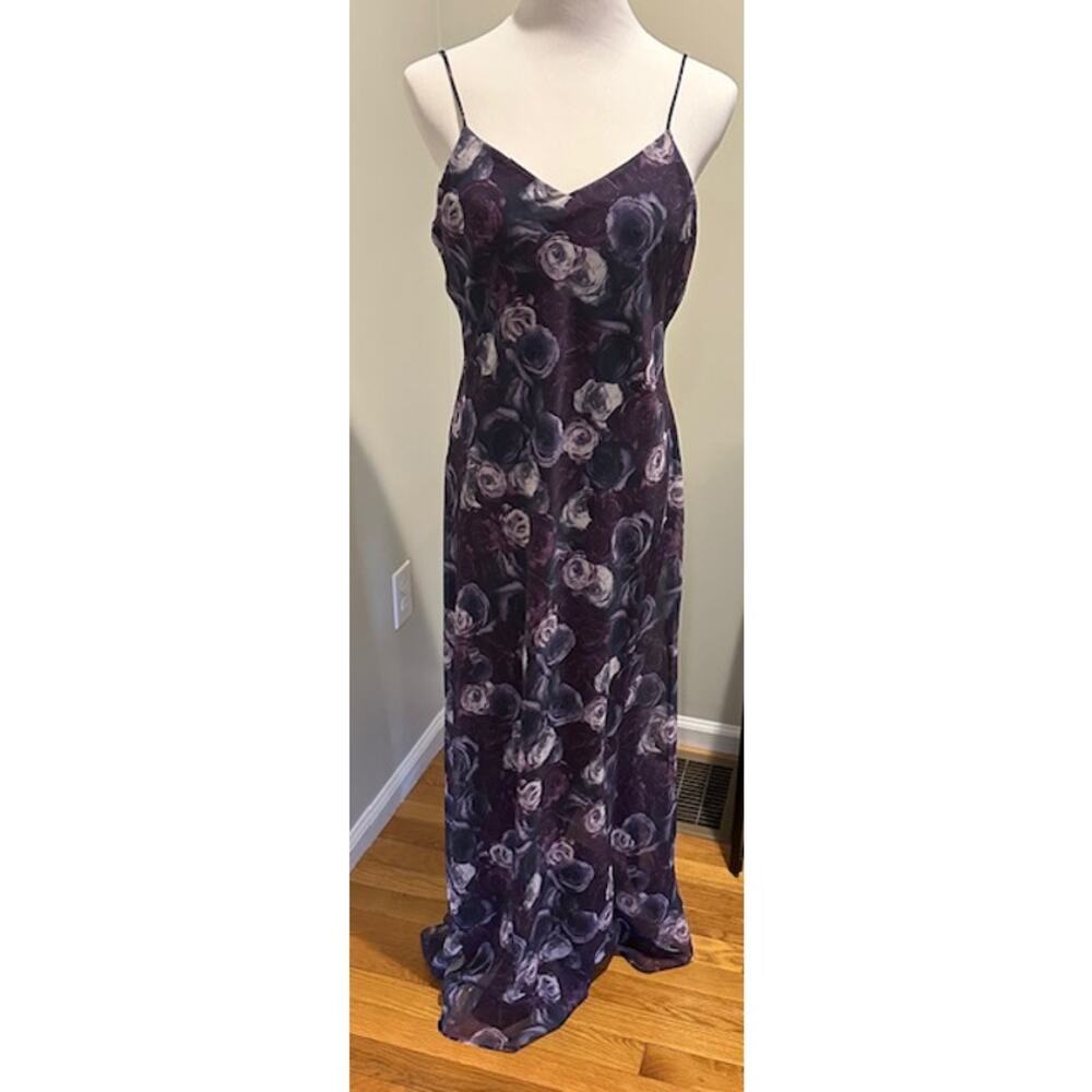 Niki Livas Y2k Whimsygoth Purple Floral Low Back Prom Gown Dress Sz Small EUC